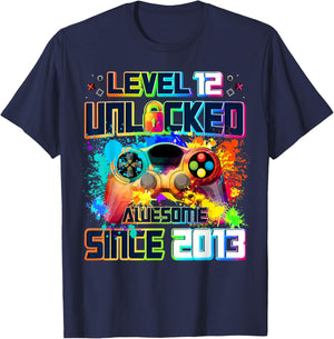 Level 12 Unlocked 12 Year Old Video Gamer 12th Birthday Gift T-Shirt - T-Shirt | Navy
