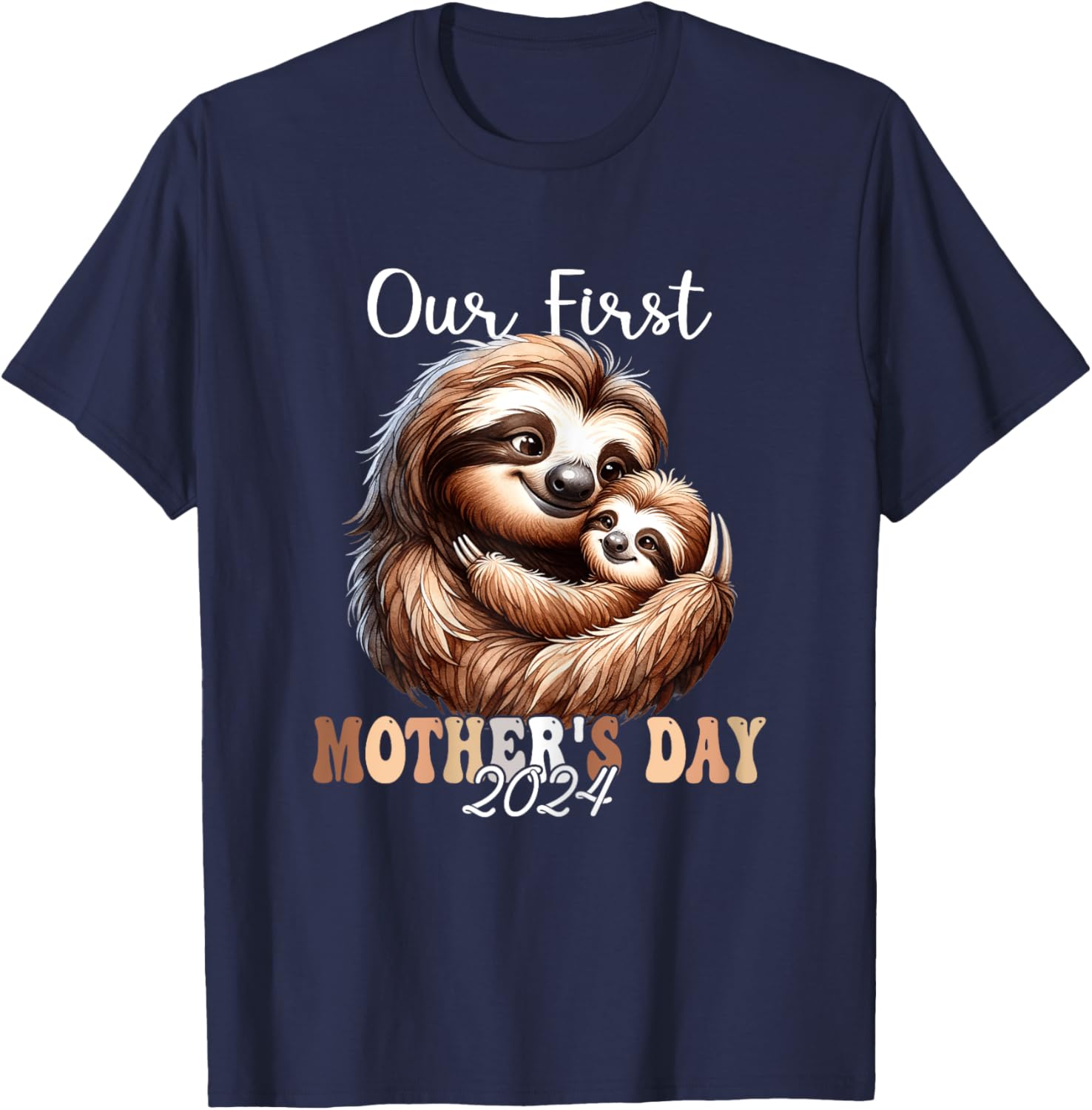 Our First Mother's Day 2024 Mom Sloth Family Matching Baby T-Shirt - T-Shirt | Navy