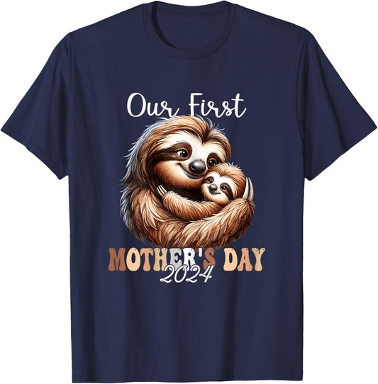 Our First Mother's Day 2024 Mom Sloth Family Matching Baby T-Shirt - T-Shirt | Navy