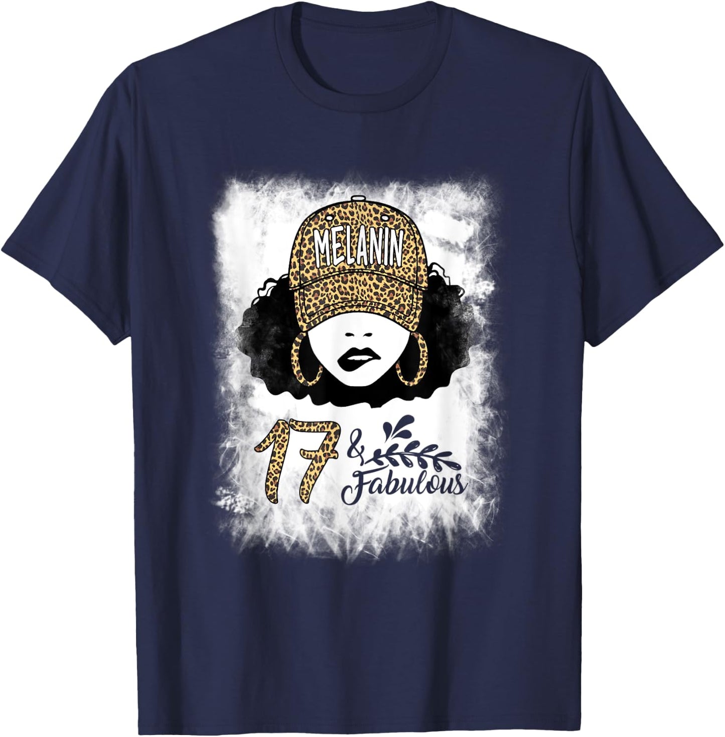 17th Birthday Fabulous Melanin Leopard 17 Year Old Women T-Shirt - T-Shirt | Navy