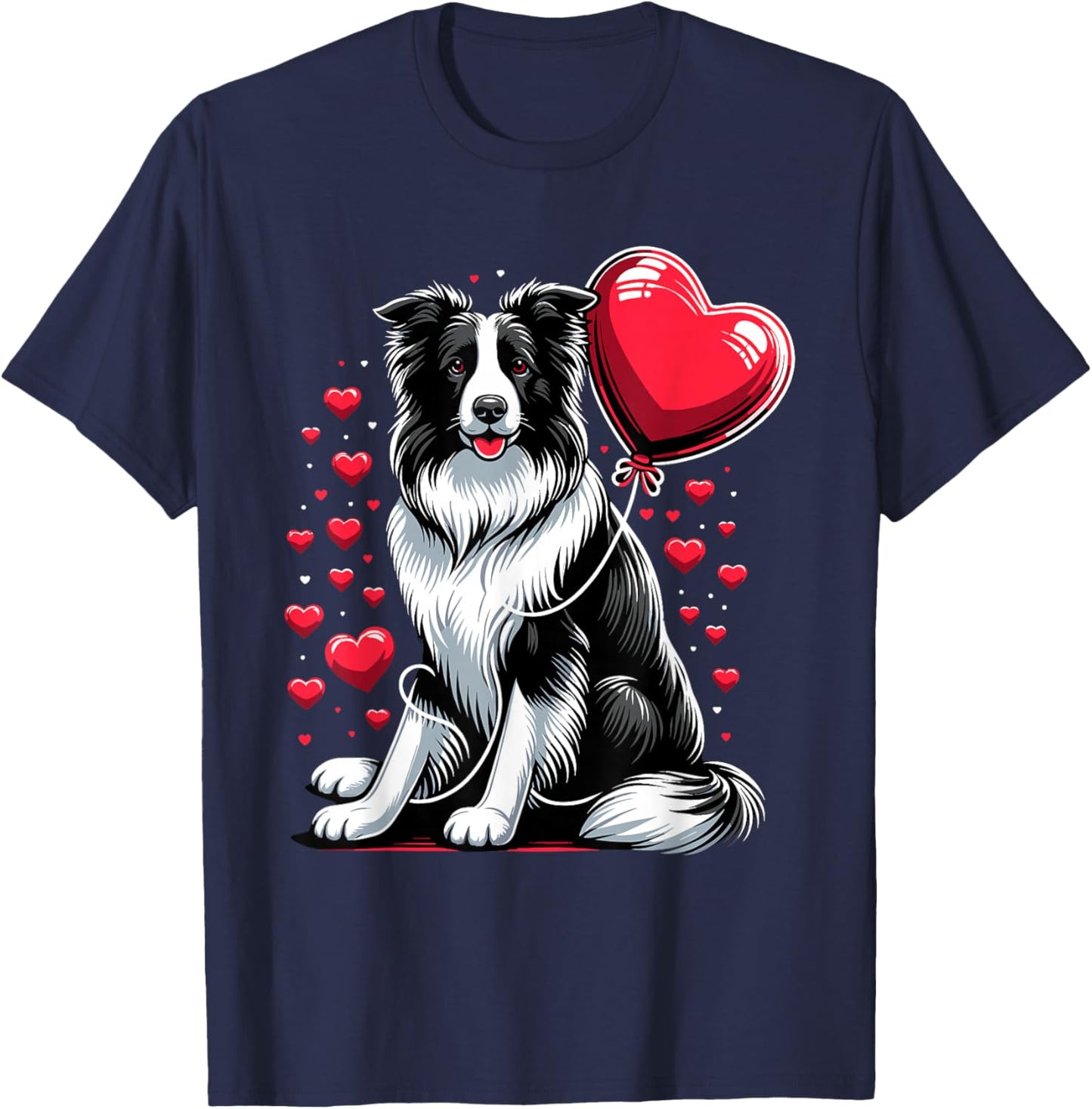 Border Collie Dog Valentines Day Dog Owner Valentine T-Shirt - T-Shirt | Navy