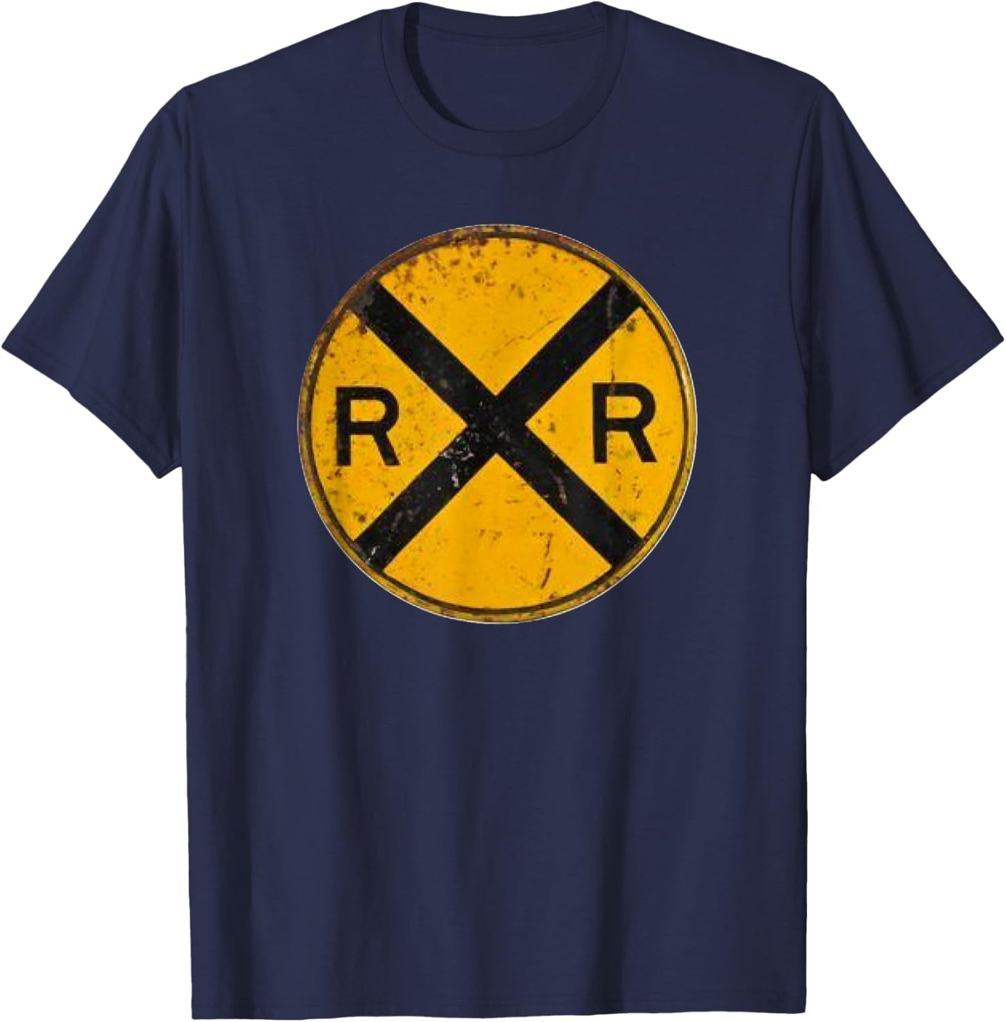 Vintage Railroad Crossing Sign Worker Engineer T-Shirt - T-Shirt | Navy