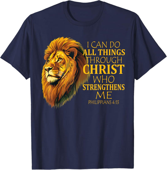 I Can Do All Things Through Christ Christian Lion Faith T-Shirt - T-Shirt | Navy