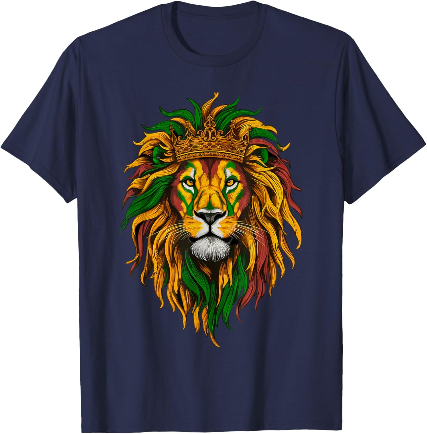 Rasta Lion of Judah Rastafarian Reggae Ethiopian Lion T-Shirt - T-Shirt | Navy