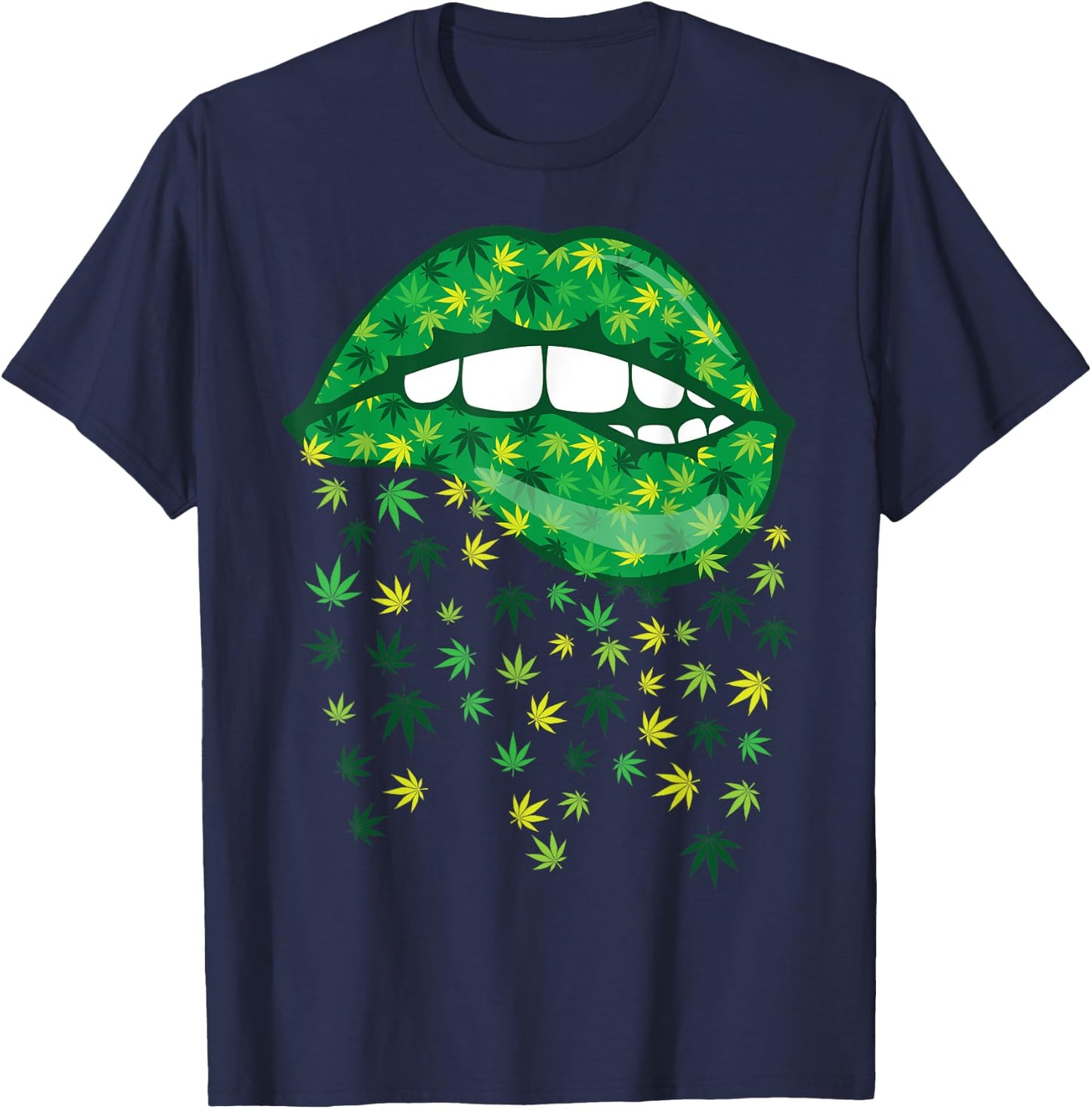 Biting Lips 420 Weed Cannabis Marijuana Stoner Gift T-Shirt - T-Shirt | Navy