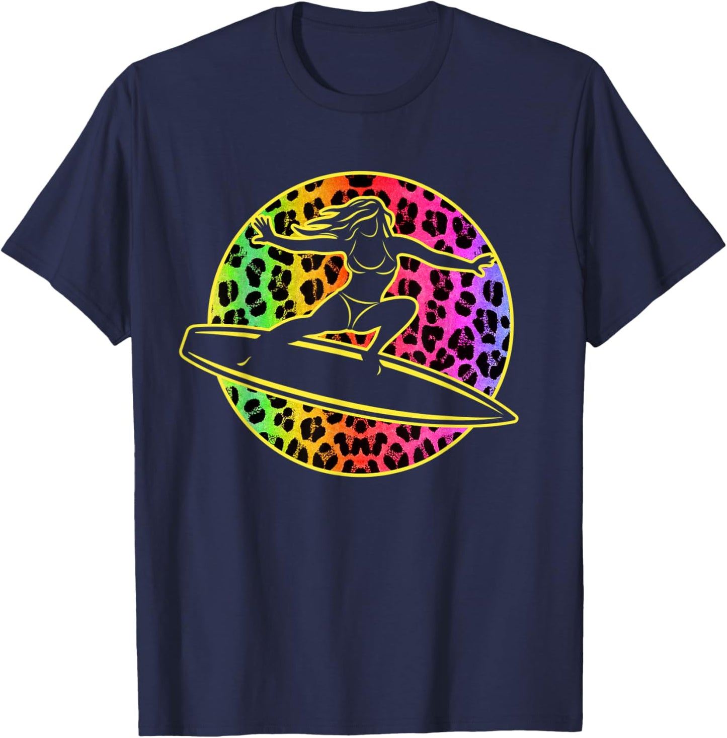Surfing Girl Water Sports Leopard Surf Art Surfer Women T-Shirt - T-Shirt | Navy