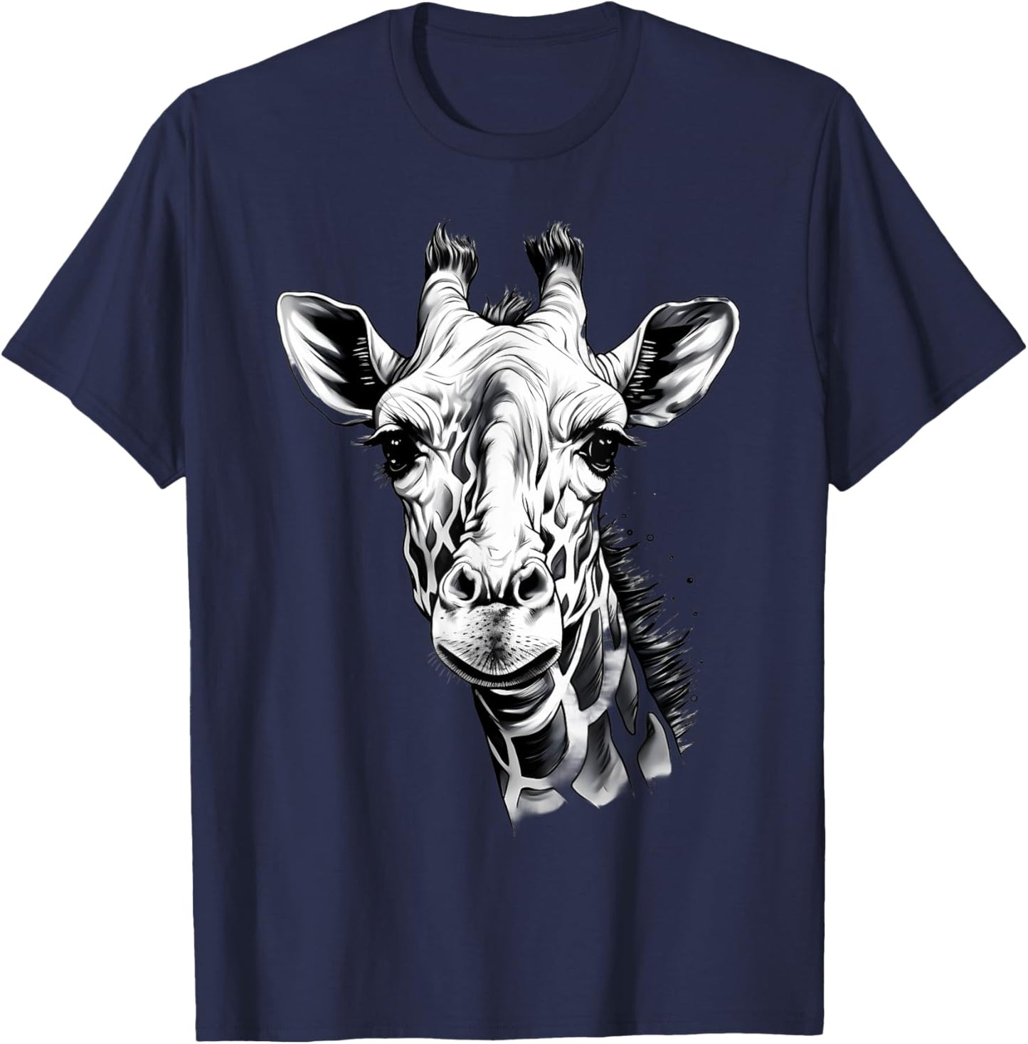 Giraffe Artwork Portrait African Animal Lovers Wildlife T-Shirt - T-Shirt | Navy