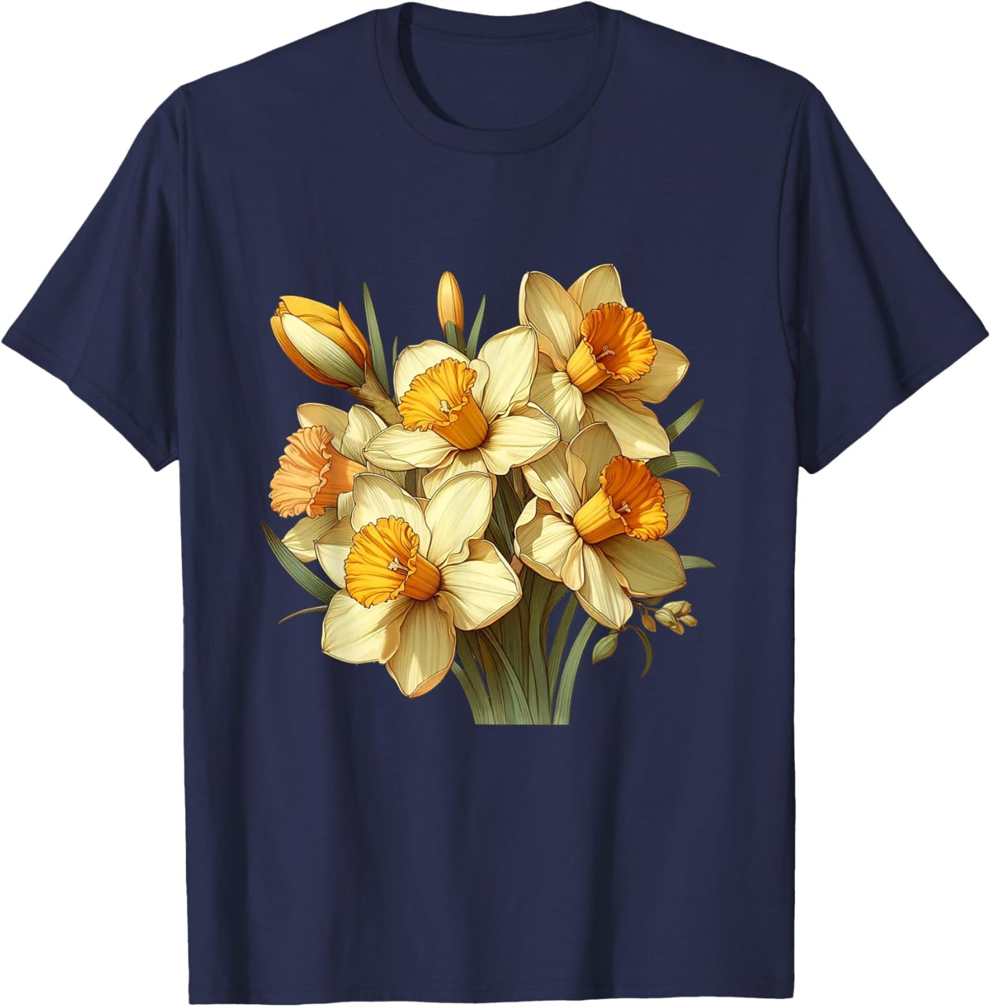 Yellow White Vintage Daffodil Flowers Gardeners T-Shirt - T-Shirt | Navy