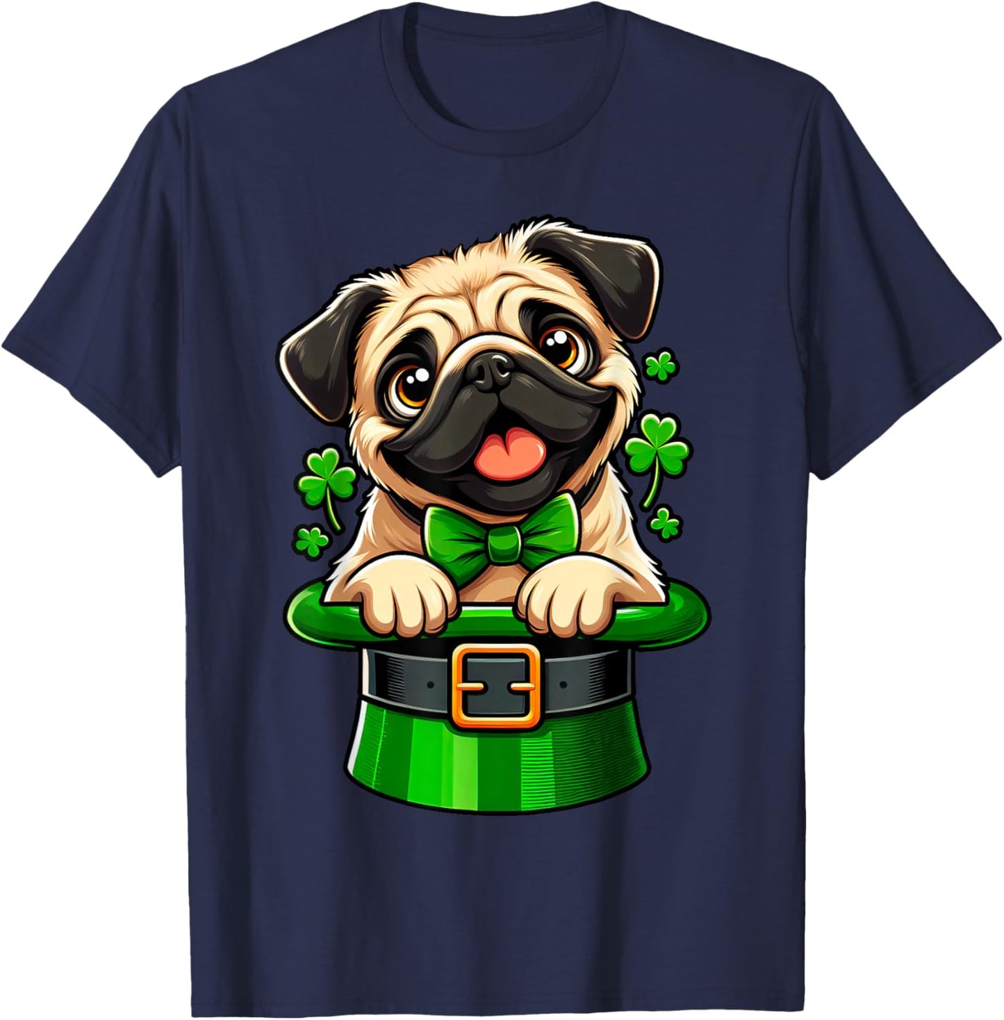 Pug St Patricks Day Leprechaun Shamrock Irish Dog Pug Lover T-Shirt - T-Shirt | Navy