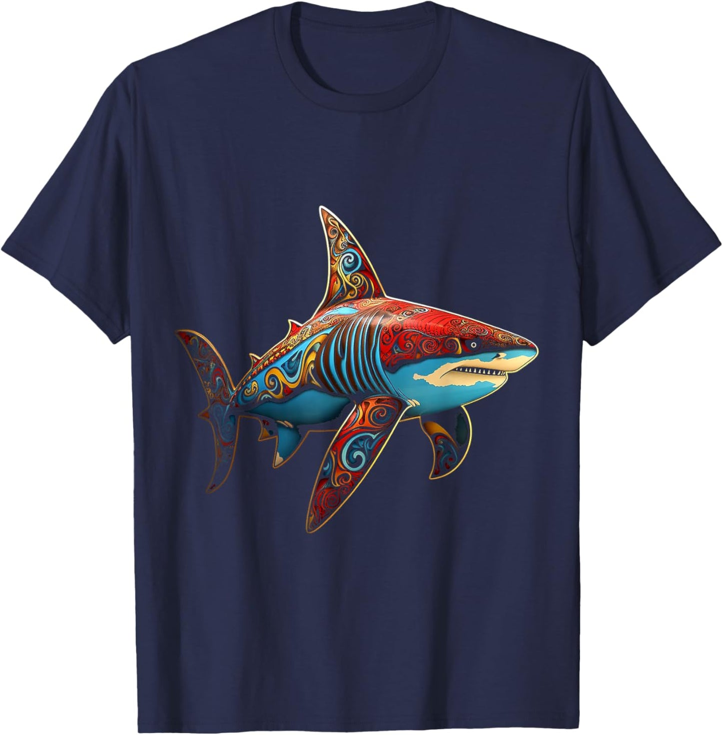 Shark Geometric Animal Anime Abstract Art Shark T-Shirt - T-Shirt | Navy