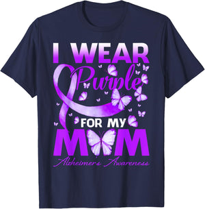 I Wear Purple for My Mom Alzheimer's Awareness Butterfly T-Shirt - T-Shirt | Navy
