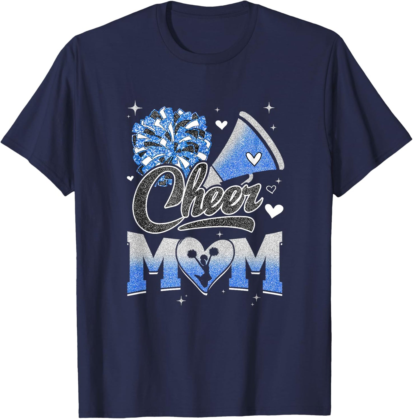 Cheer Mom Blue White Cheerleading Football Fan T-Shirt - T-Shirt | Navy