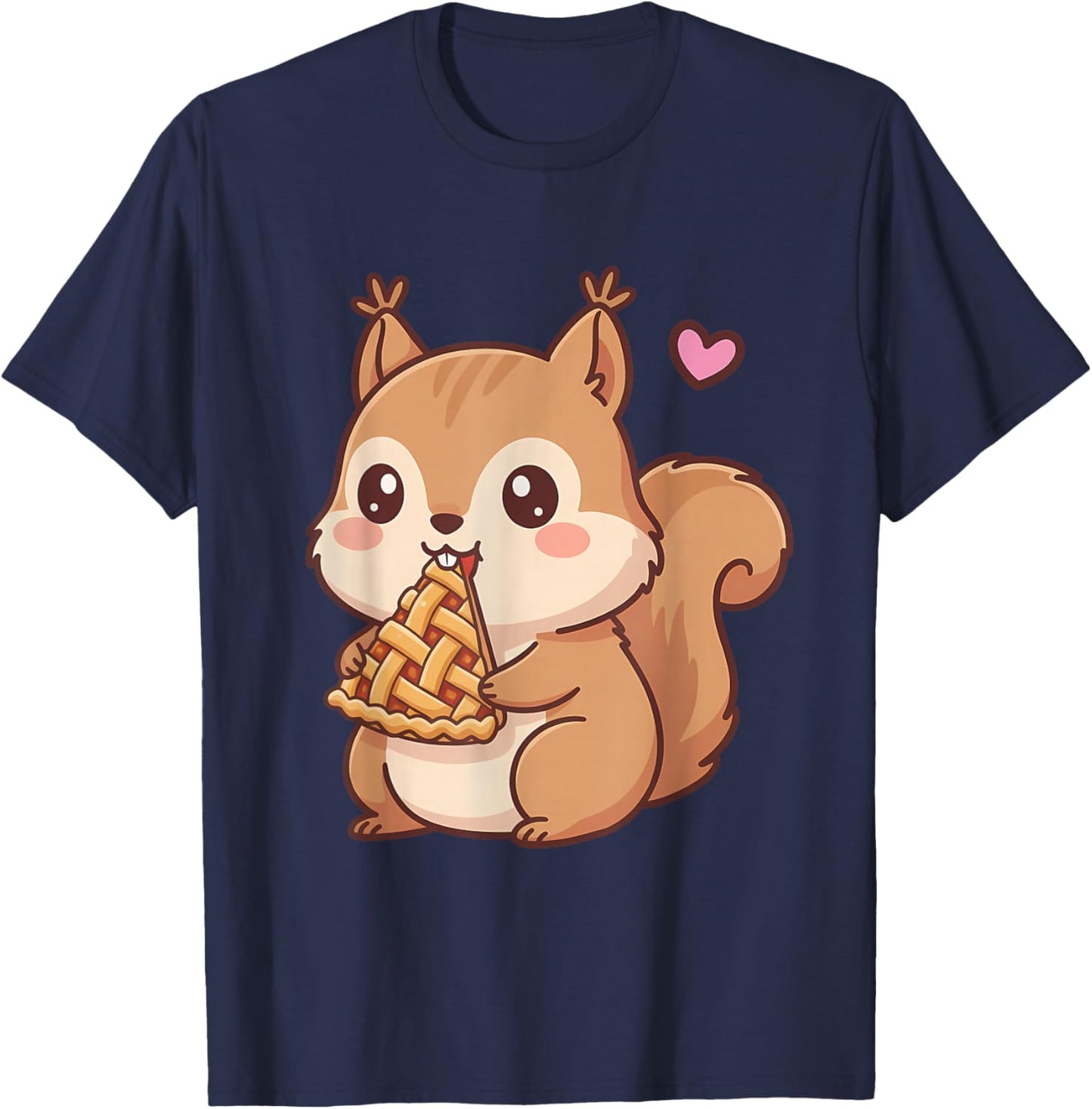 Cute Squirrel Kawaii Anime Style Eating Pie Lover T-Shirt - T-Shirt | Navy