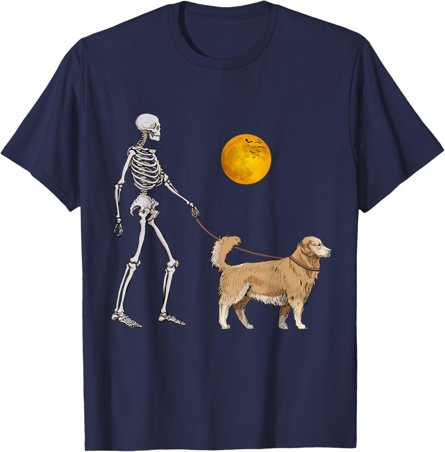 Golden Retriever Skeleton Dog Walking Halloween Costume T-Shirt - T-Shirt | Navy