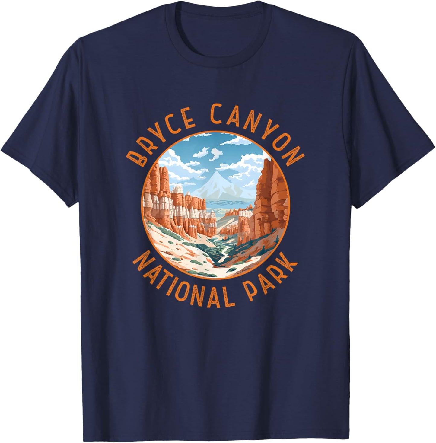 Bryce Canyon National Park Illustration Distressed Circle T-Shirt - T-Shirt | Navy