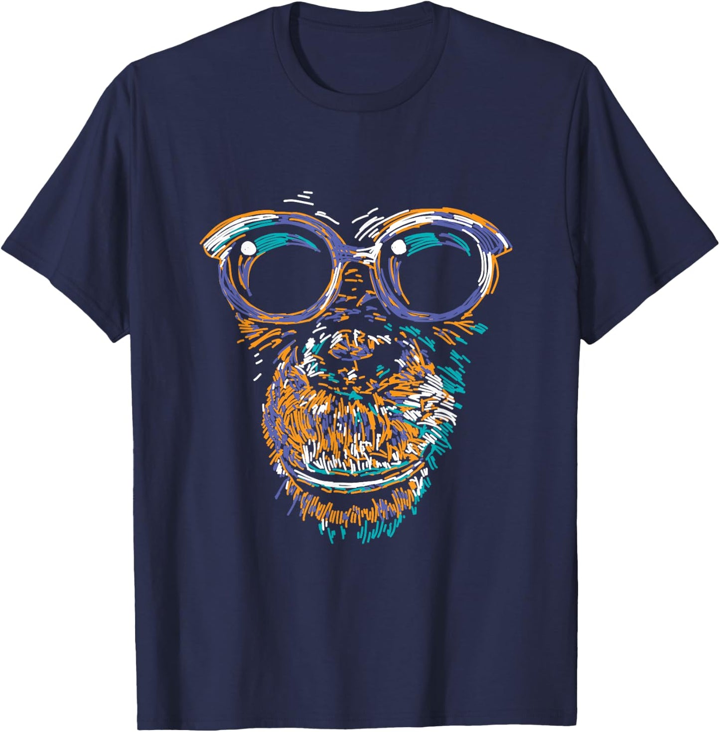 Cool Monkey Face Silhouette Animal Lover Monkey With Glasses T-Shirt - T-Shirt | Navy