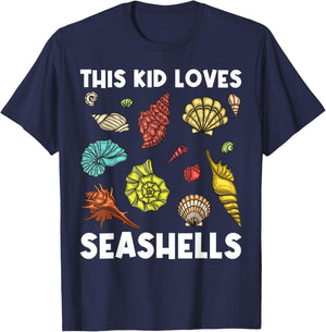 Cute Seashell For Kids Boys Seashell Collector Collecting T-Shirt - T-Shirt | Navy