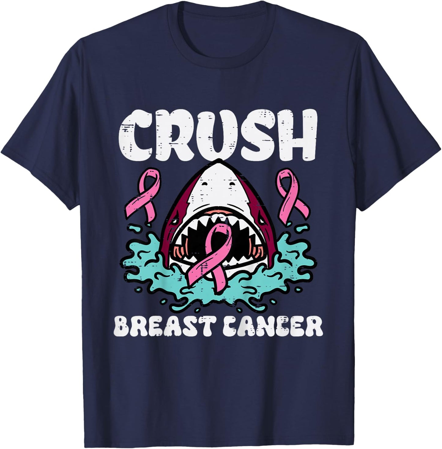 Kids Crush Pink Shark Breast Cancer Awareness Kids Toddler Boys T-Shirt - T-Shirt | Navy