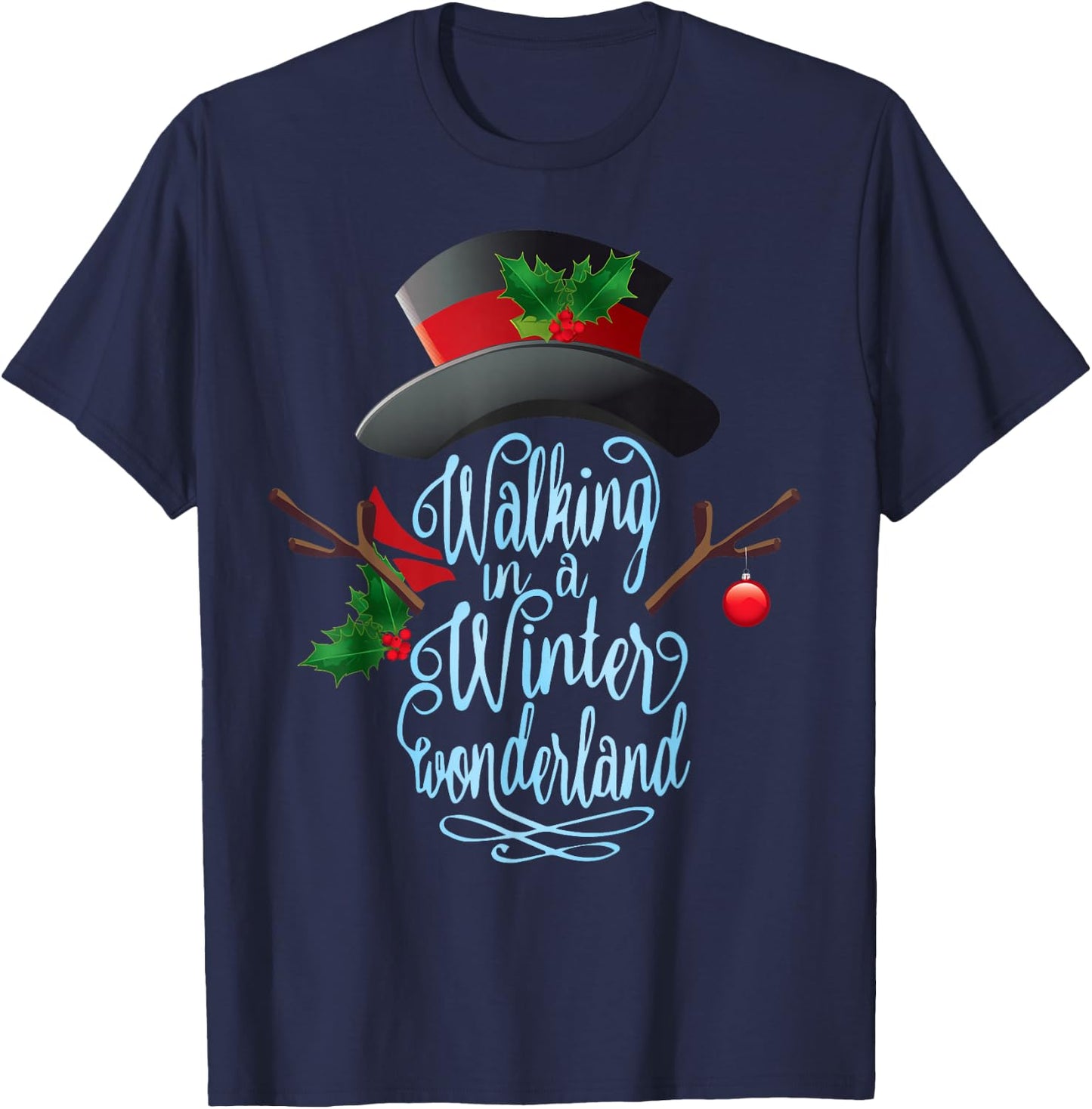 Walking in a Winter Wonderland Snowman Vintage Christmas T-Shirt - T-Shirt | Navy
