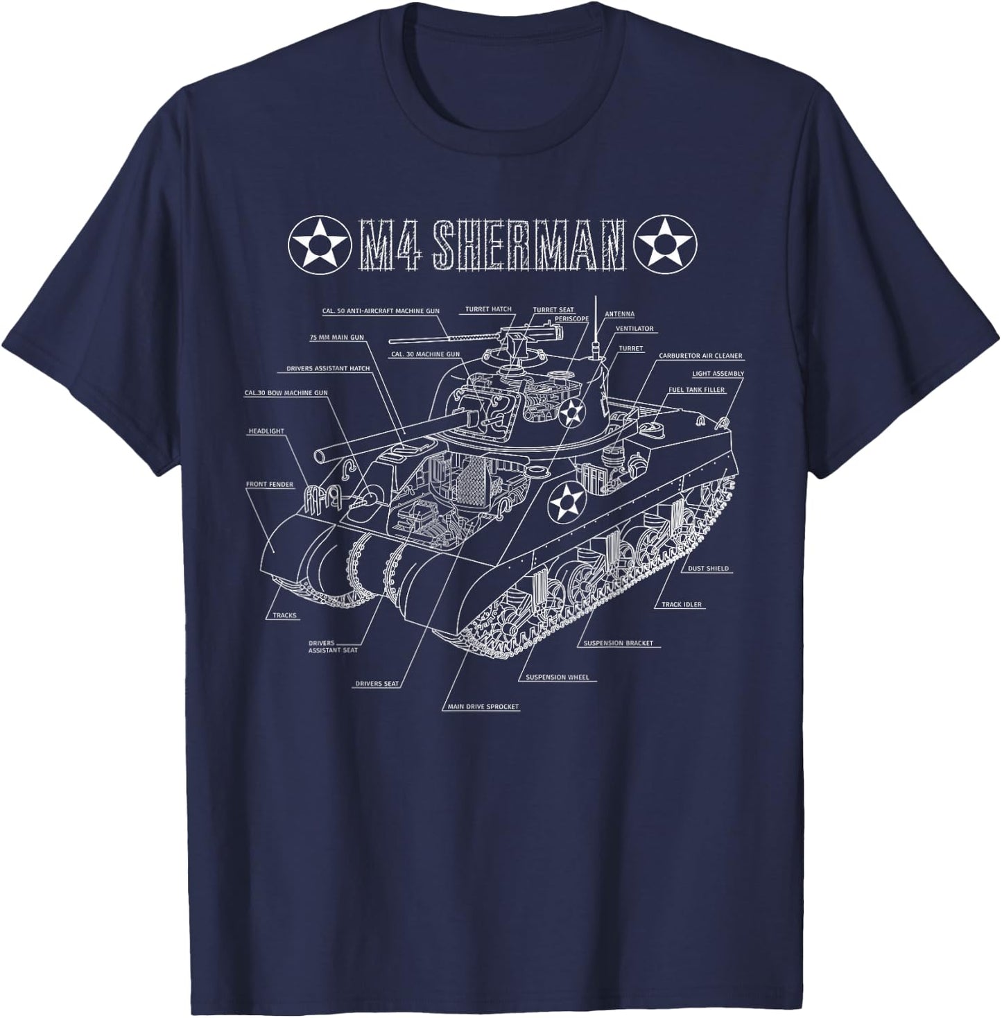 World War 2 American Tank M4A3 Sherman blueprint T-Shirt - T-Shirt | Navy