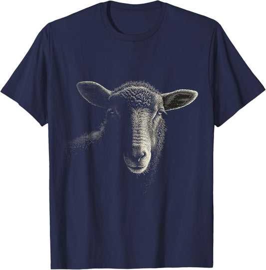 Sheep Pixel Portrait Animal Illlustration Artwork Sheep T-Shirt - T-Shirt | Navy