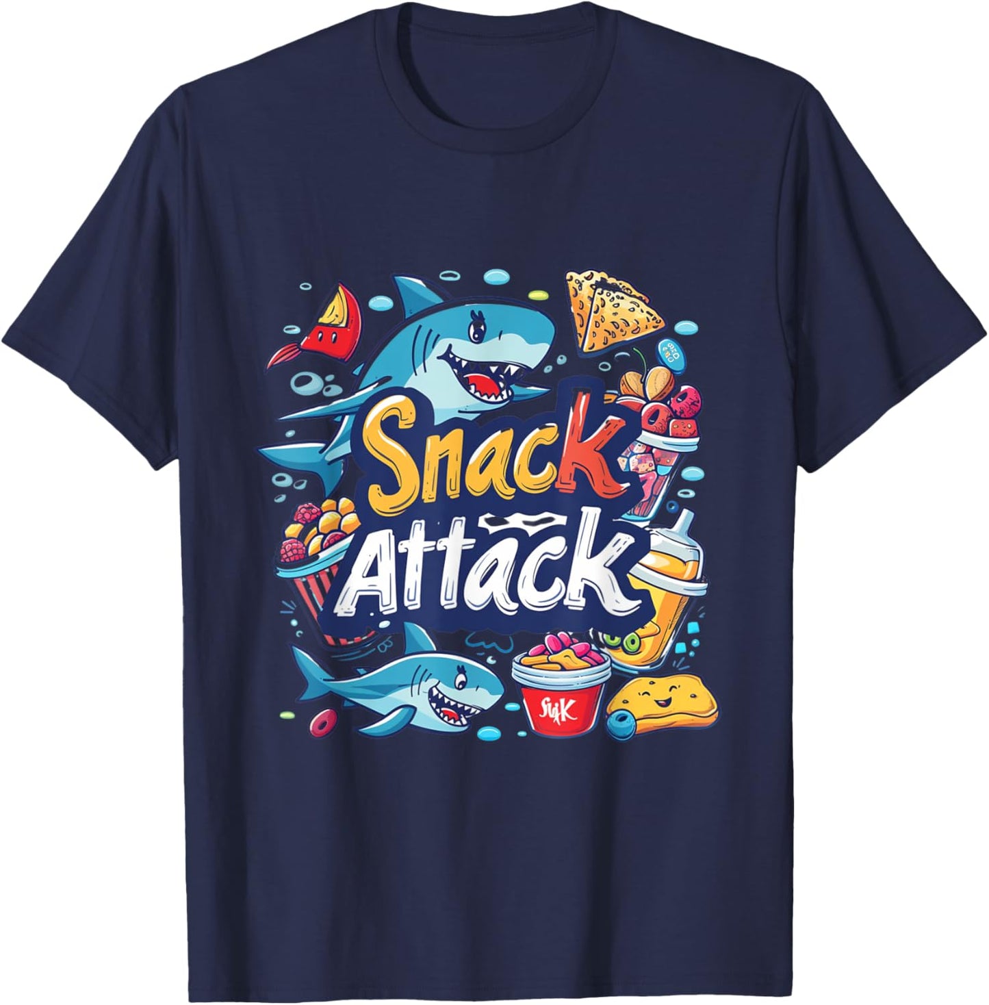 Snack Attack Funny Food Foodie Munchies Children Kids Shark T-Shirt - T-Shirt | Navy