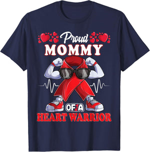 Proud Mommy of a Heart Warrior CHD Awareness red ribbon T-Shirt - T-Shirt | Navy