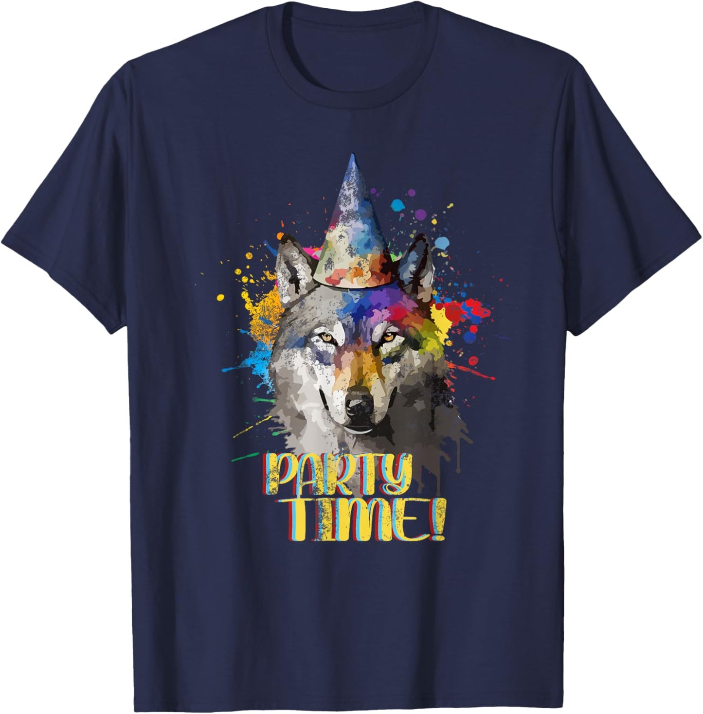 Party Wolf Birthday Theme Celebration Wolves Lover Painting T-Shirt - T-Shirt | Navy