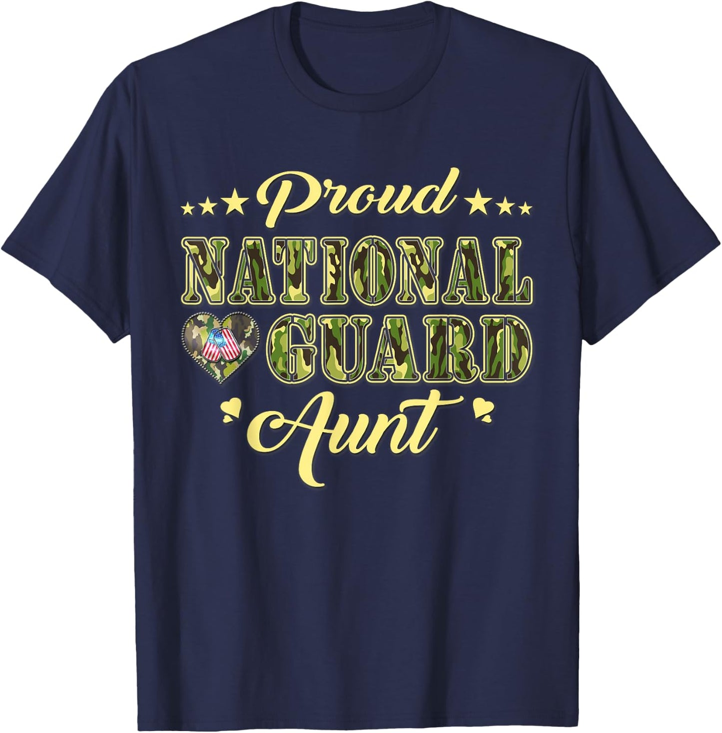 Proud National Guard Aunt Dog Tags Heart Military Auntie Men Women T-Shirt - T-Shirt | Navy