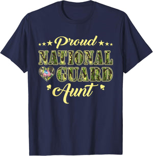 Proud National Guard Aunt Dog Tags Heart Military Auntie Men Women T-Shirt - T-Shirt | Navy