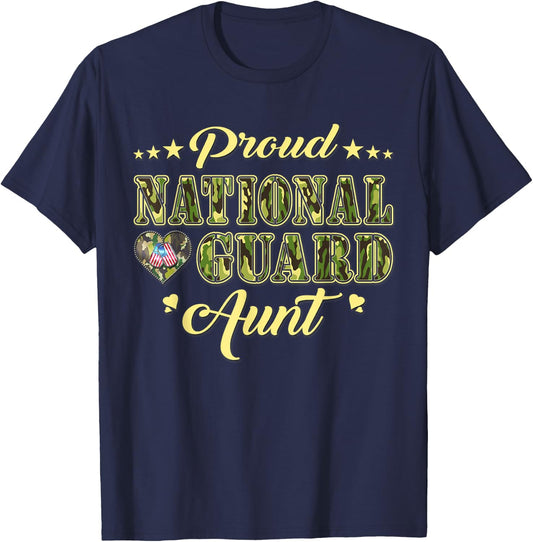 Proud National Guard Aunt Dog Tags Heart Military Auntie Men Women T-Shirt - T-Shirt | Navy