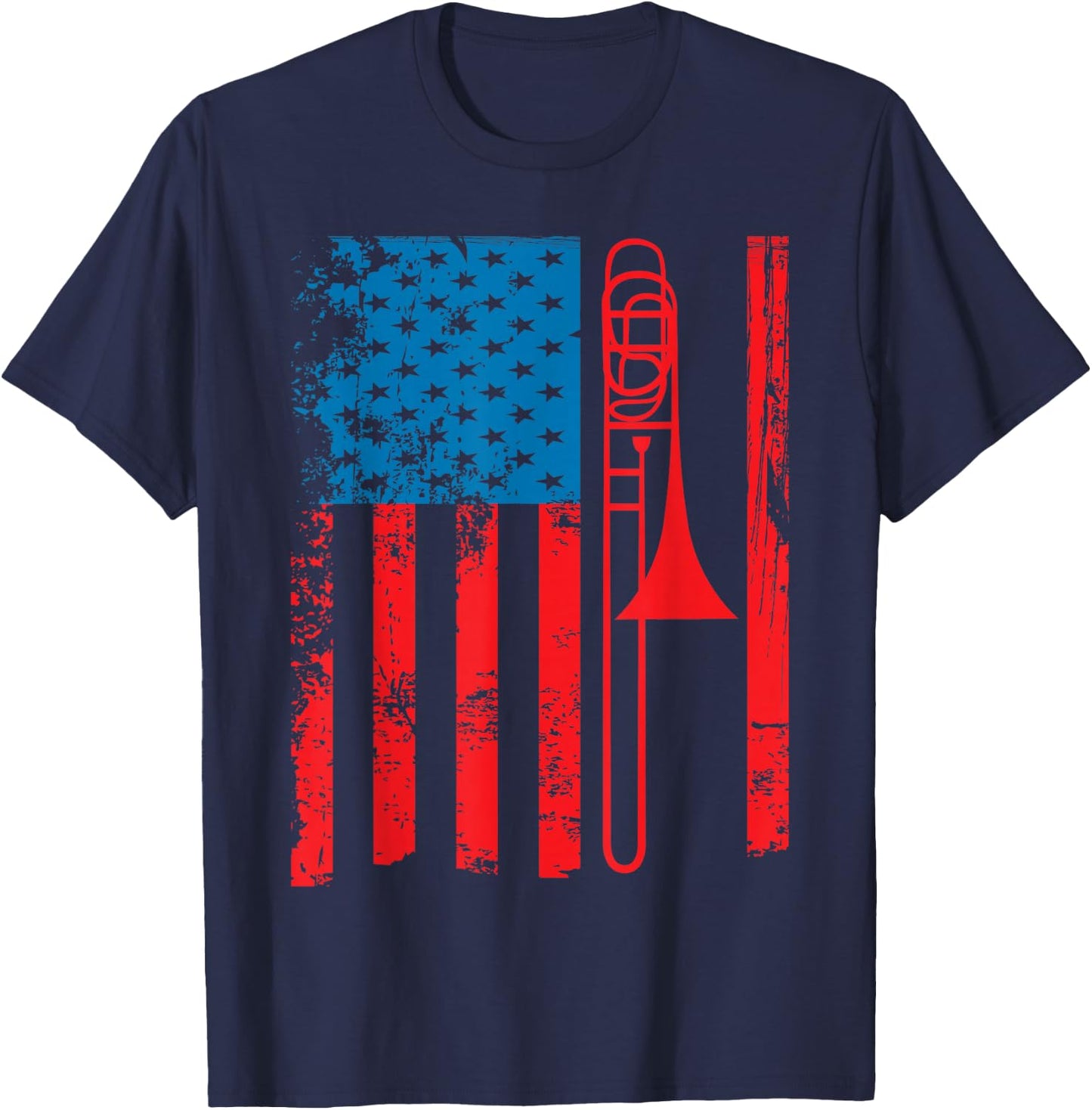 Trombone Player USA Flag Gift Accessories Women T-Shirt - T-Shirt | Navy