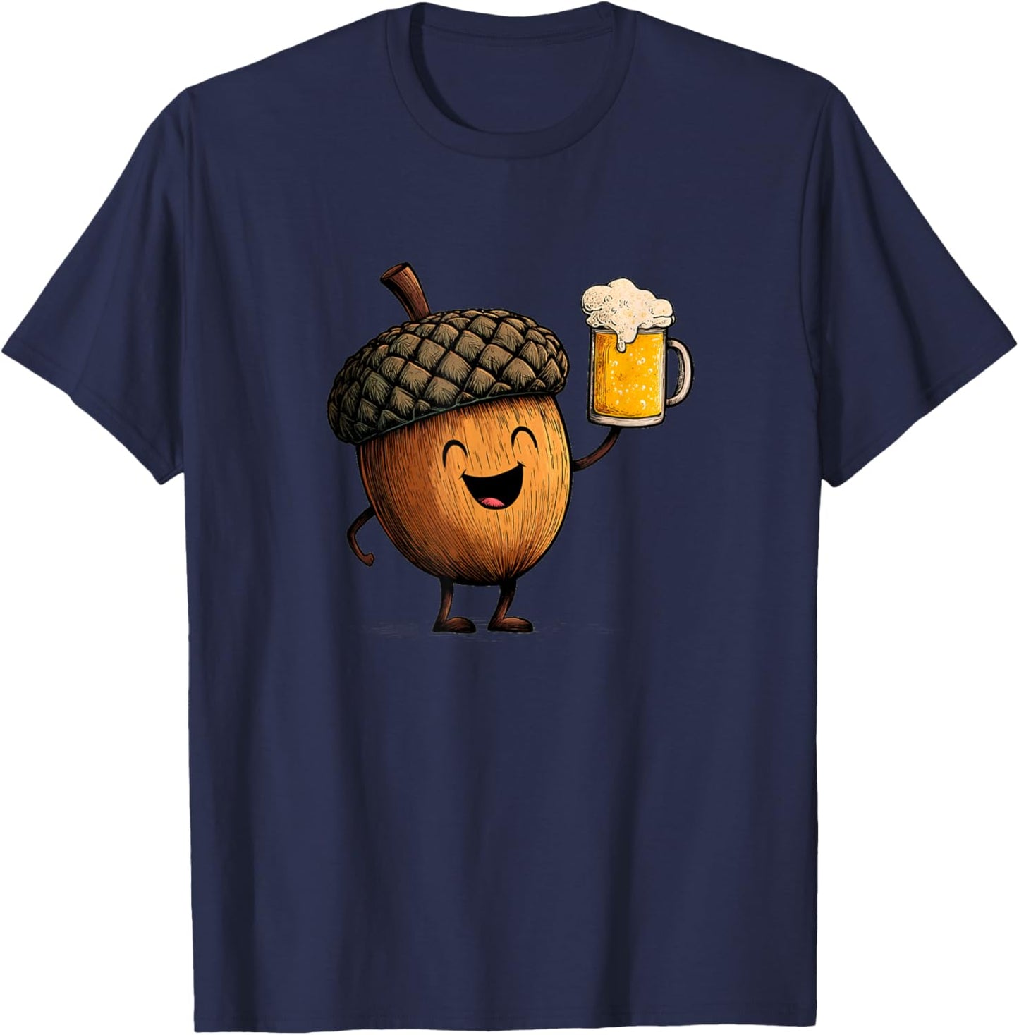 Amazing Acorn with Beer Glass in Hand for Oak Tree Lovers T-Shirt - T-Shirt | Navy