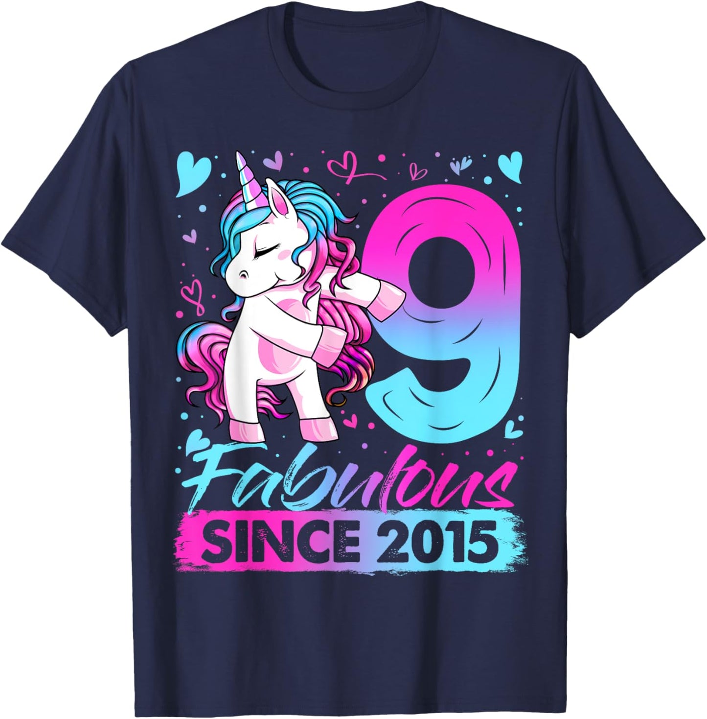 9 Years Old Flossing Unicorn Gifts 9th Birthday Girl Party T-Shirt - T-Shirt | Navy