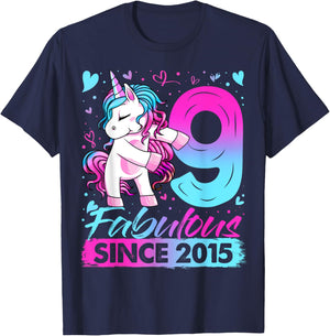9 Years Old Flossing Unicorn Gifts 9th Birthday Girl Party T-Shirt - T-Shirt | Navy