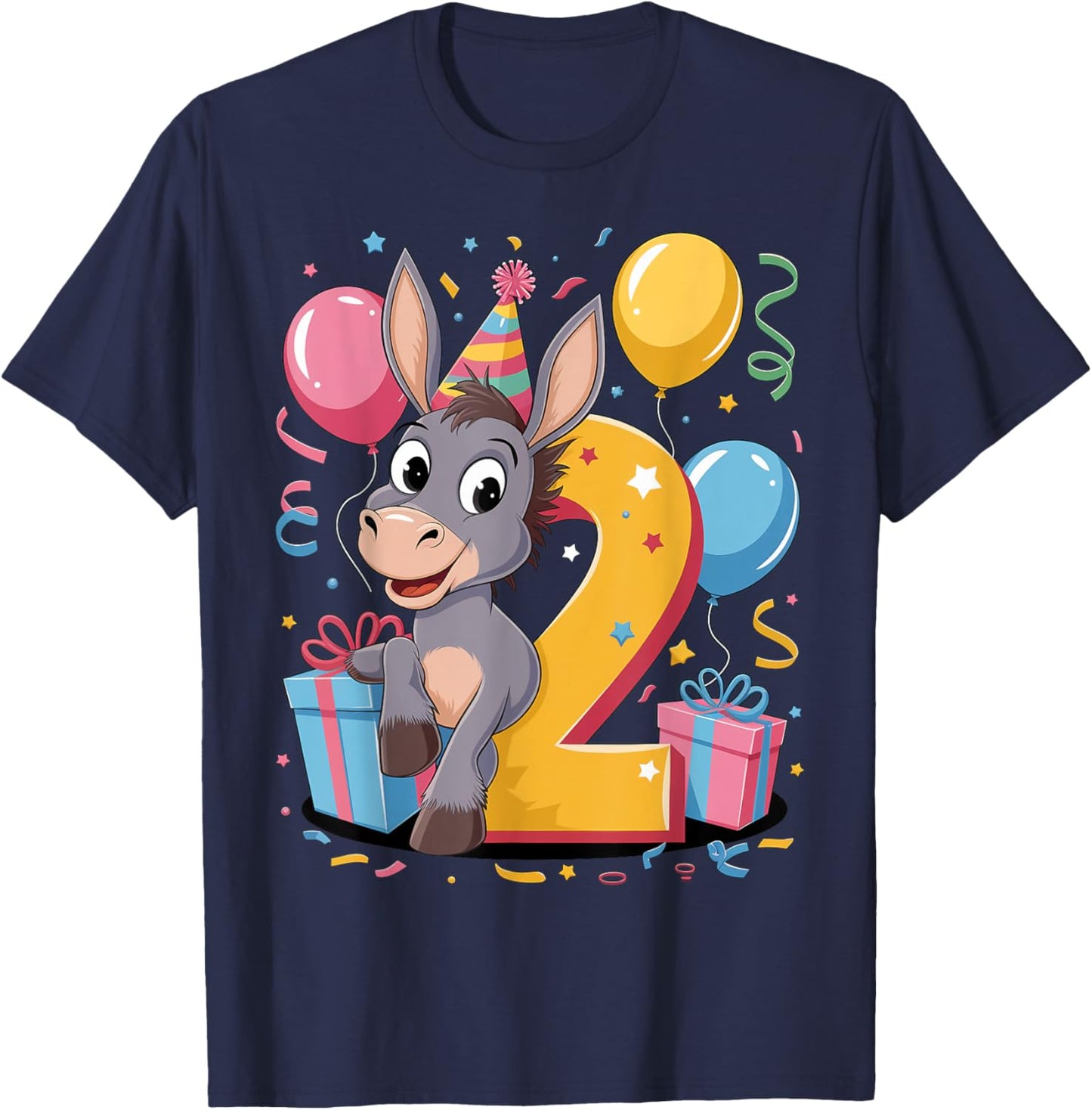Donkey 2nd birthday boy girl 2 years old second two Donkey T-Shirt - T-Shirt | Navy