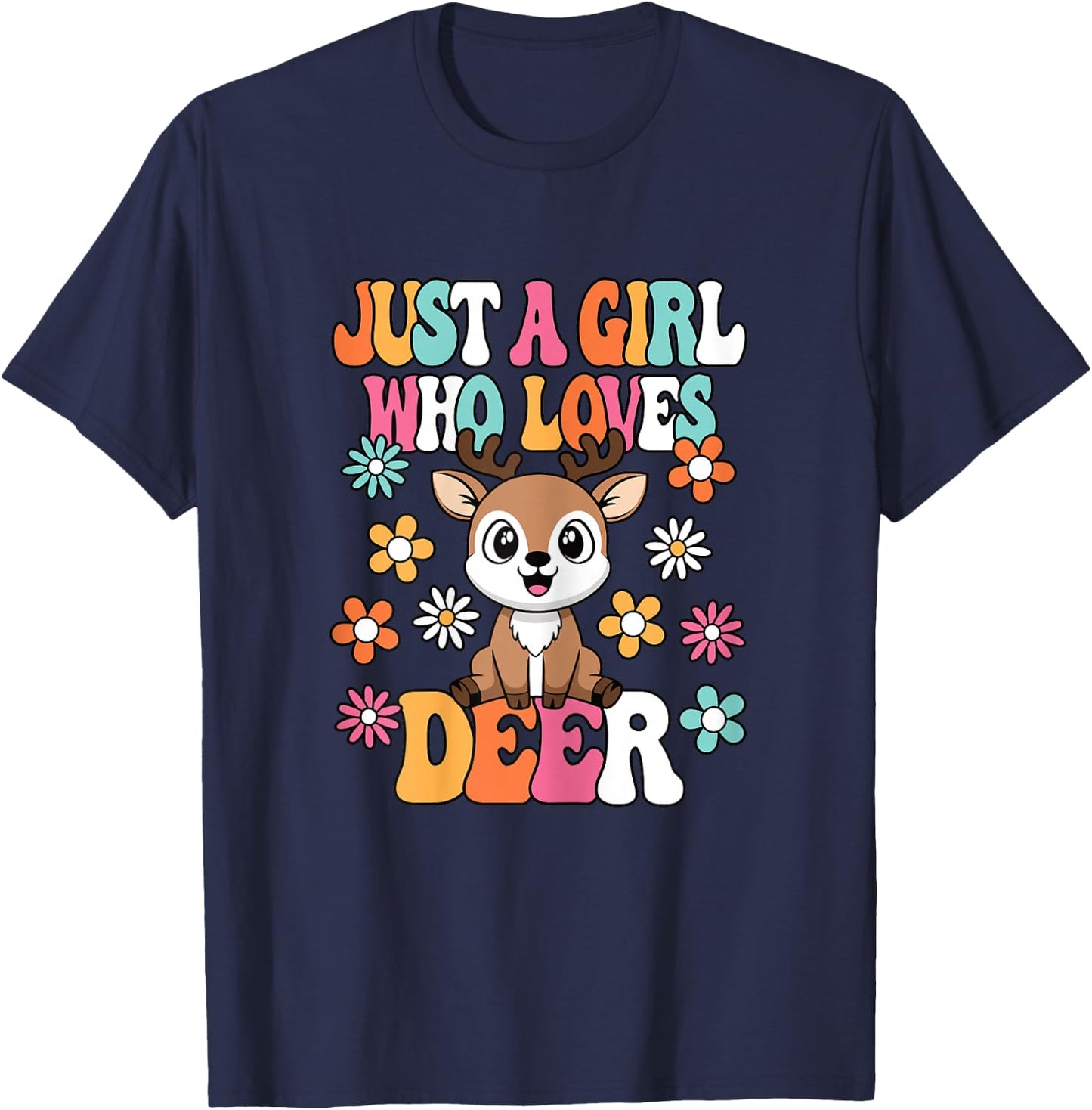 Just A Girl Who Loves Deer Cute Deer Lover Girls Kids T-Shirt - T-Shirt | Navy