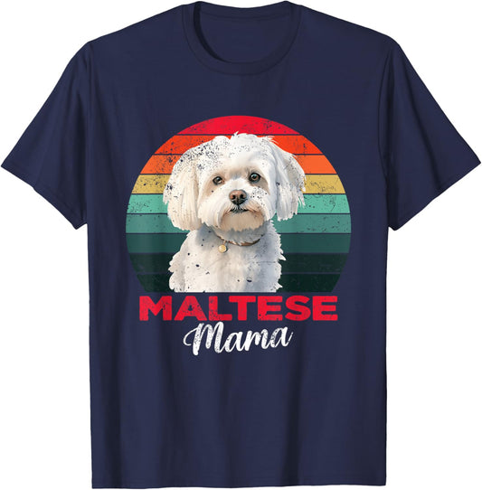 Maltese Mama Dog Mom Owner Funny Gift T-Shirt - T-Shirt | Navy