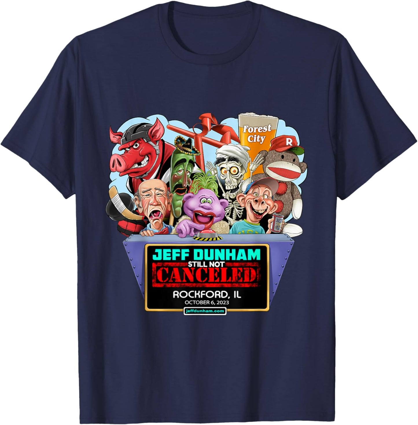 Jeff Dunham Rockford, IL (2023) T-Shirt - T-Shirt | Navy