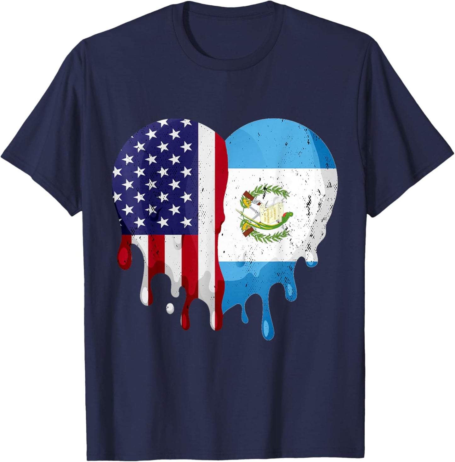 American Guatemalan Hispanic Heritage Month Flag Heart T-Shirt - T-Shirt | Navy