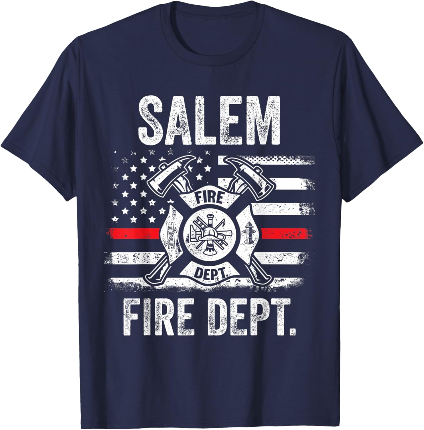 Salem Massachusetts Fire Department Thin Red Line Fireman T-Shirt - T-Shirt | Navy
