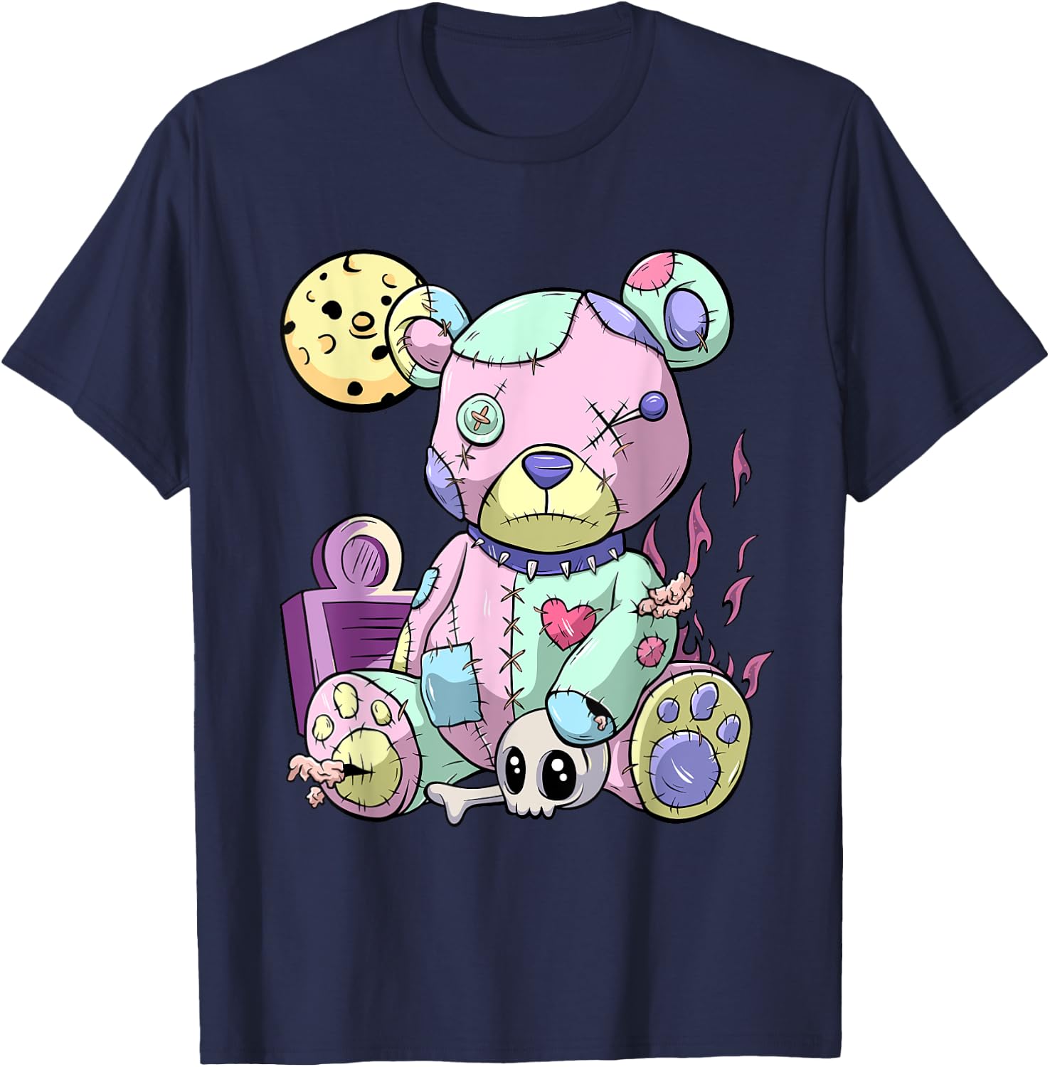 Kawaii Pink Pastel Goth Cute Creepy Teddy Bear Anime T-Shirt - T-Shirt | Navy