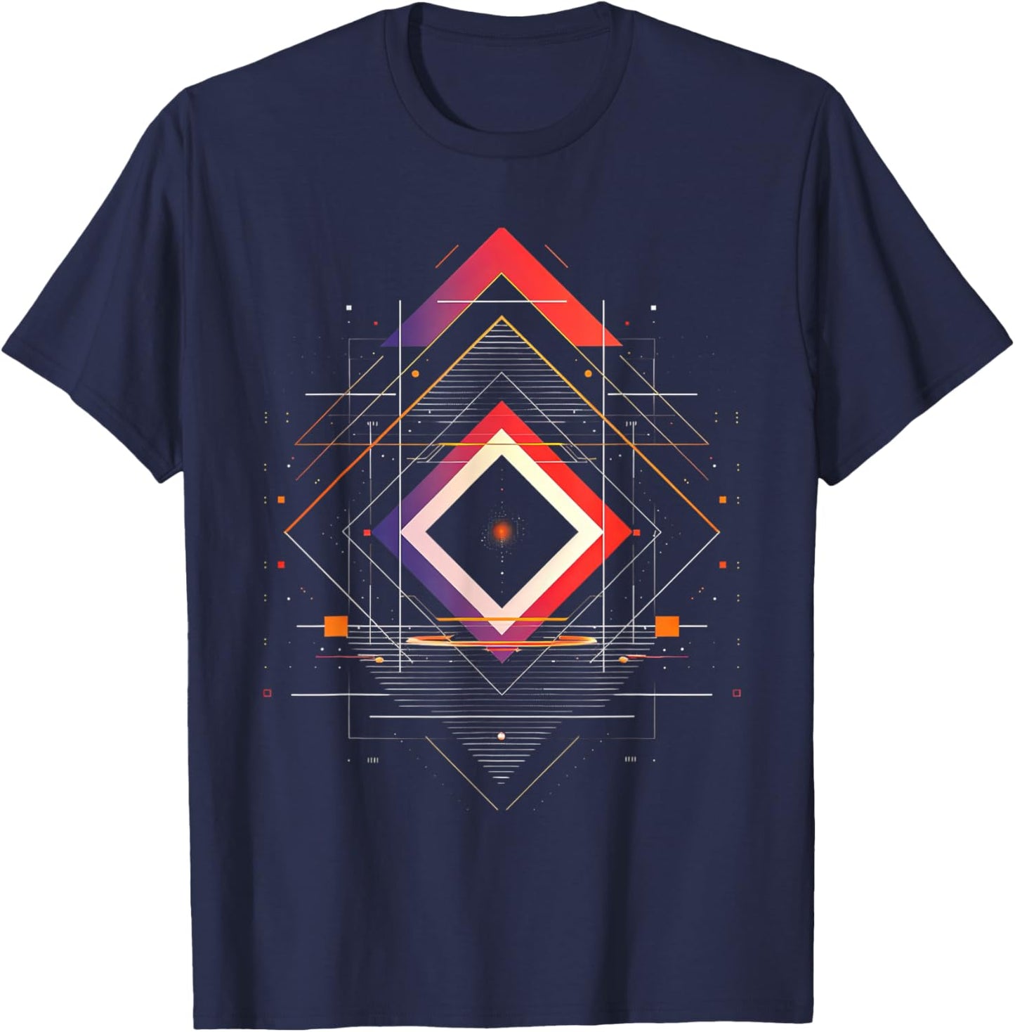 Abstract Geometric Black Red Multicolor Cosmic T-Shirt - T-Shirt | Navy