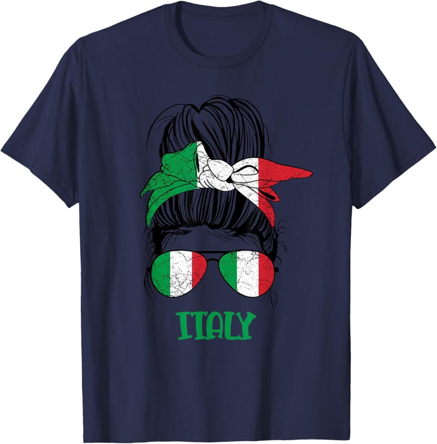 Italian Girl Messy bun For Girl Italy Flag Women Italia T-Shirt - T-Shirt | Navy