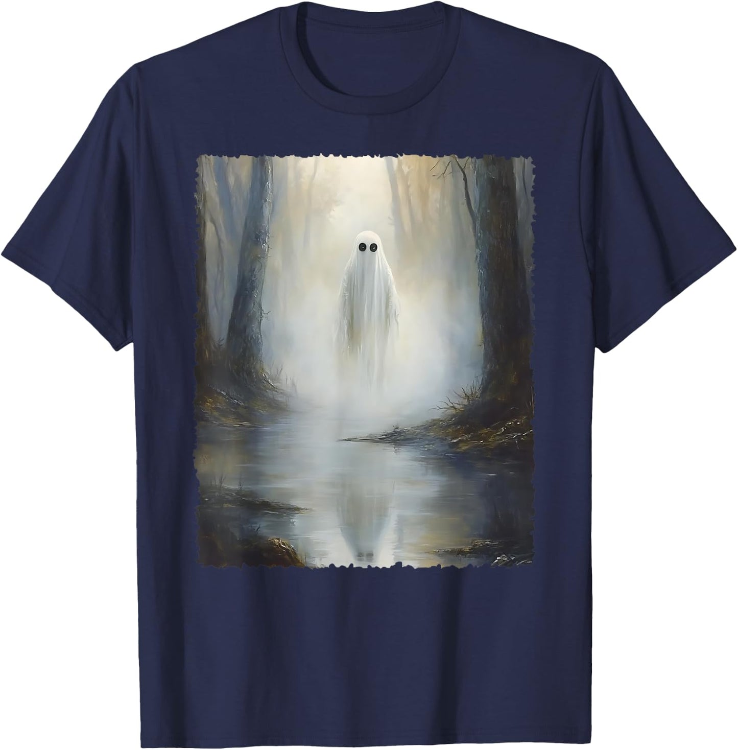Spooky Halloween Costume Vintage Ghost In The Forest Gothic T-Shirt - T-Shirt | Navy