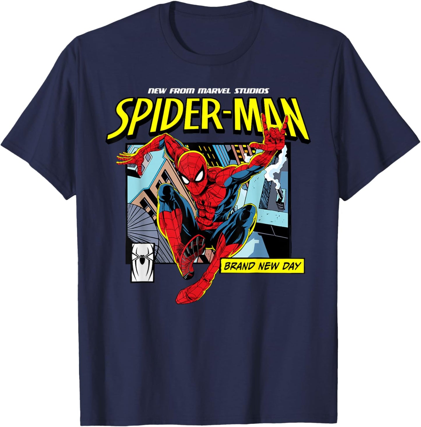 Marvel Studios Spider-Man Day Rooftop Comic Panel T-Shirt - T-Shirt | Navy