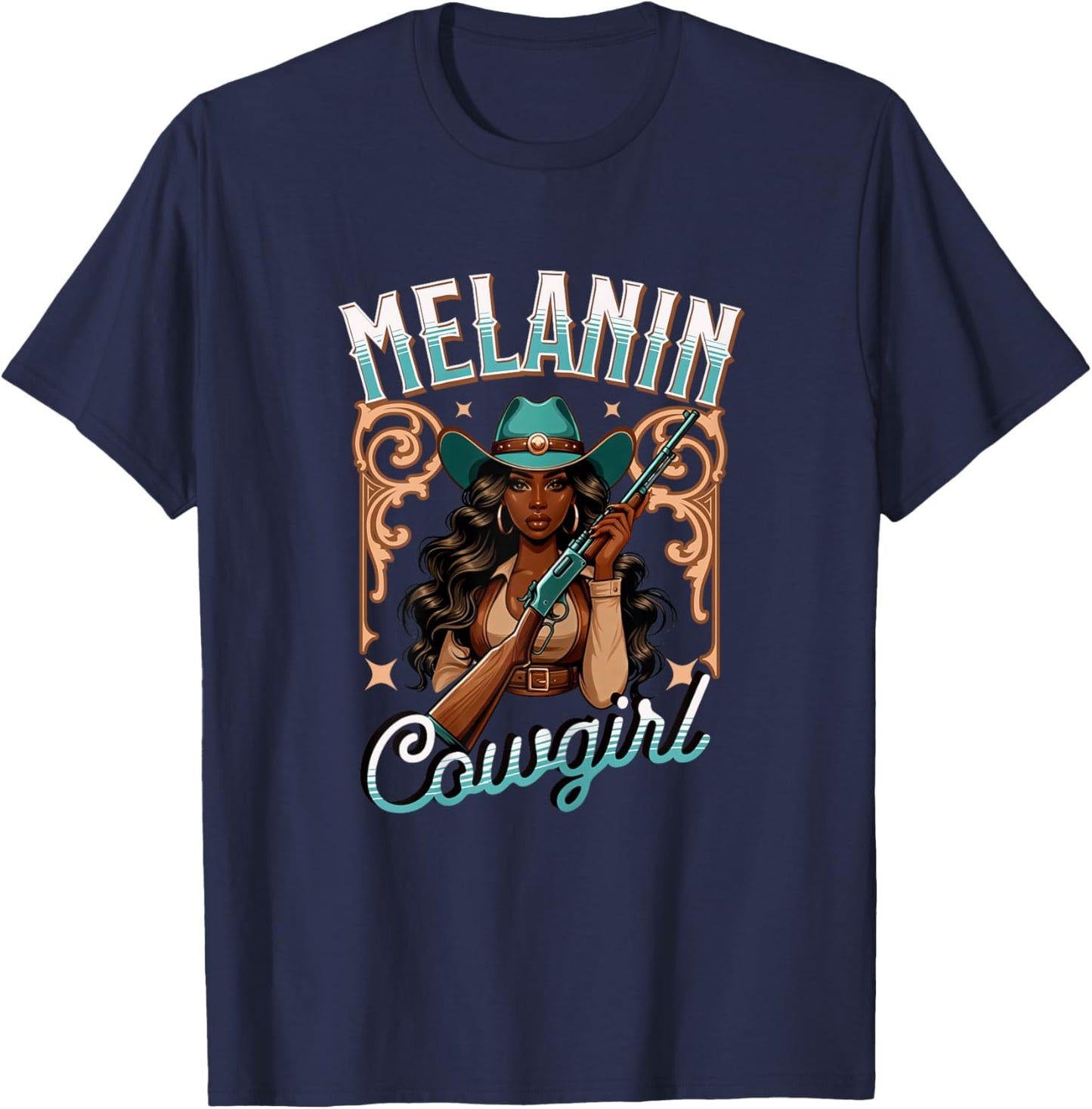 Melanin Cowgirl Rodeo Queen Country Girl African American T-Shirt - T-Shirt | Navy