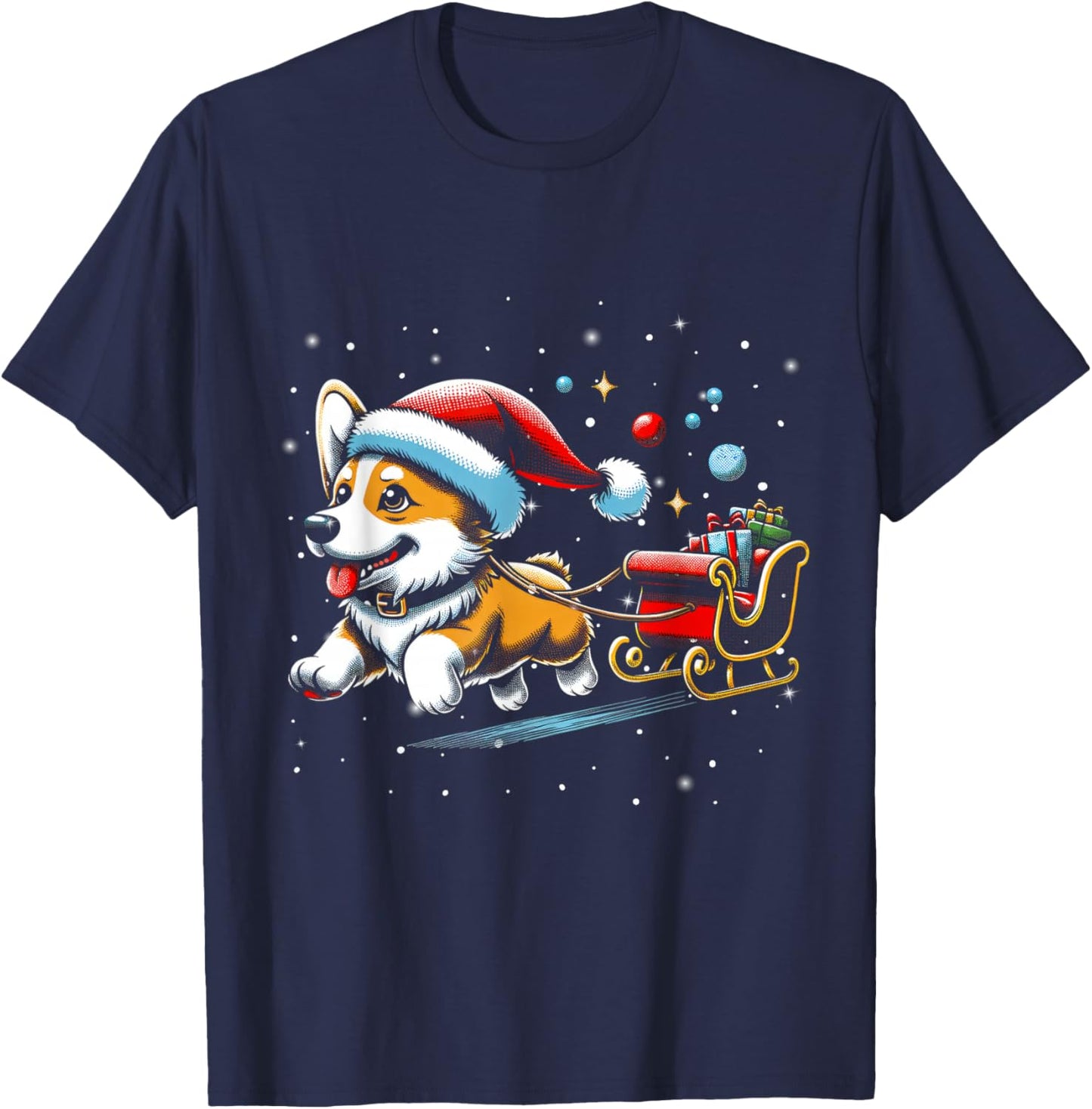 Corgi Santa Christmas Tree Lights, Funny Ugly Pajamas Women T-Shirt - T-Shirt | Navy