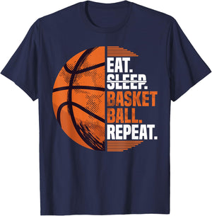 Eat Sleep Basketball Repeat I Court Basketballer Basketball T-Shirt - T-Shirt | Navy