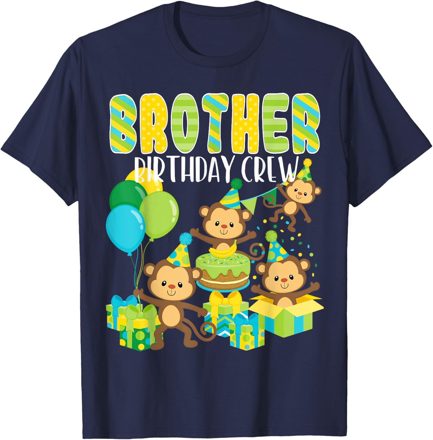 Birthday Party Monkey Brother Birthday Crew Family Matching T-Shirt - T-Shirt | Navy